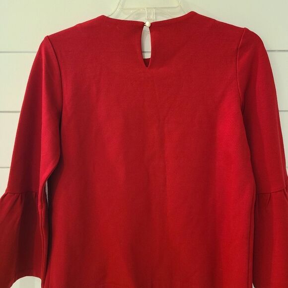 J. McLaughin Red Bell Sleeve Blouse Relaxed Fit - Picture 4 of 5